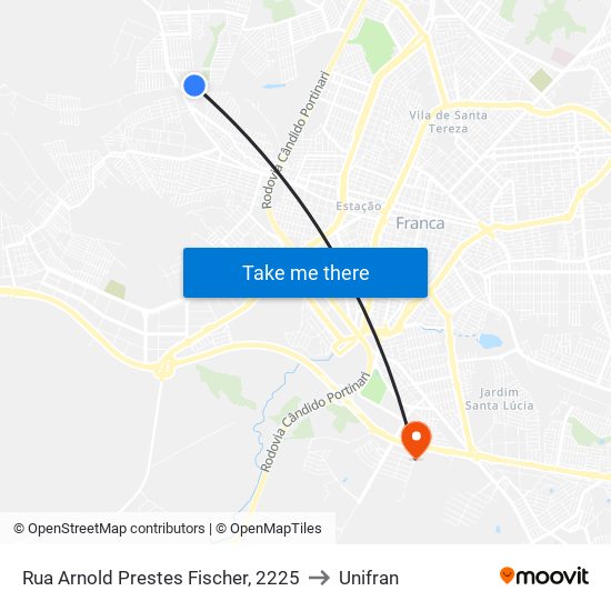 Rua Arnold Prestes Fischer, 2225 to Unifran map