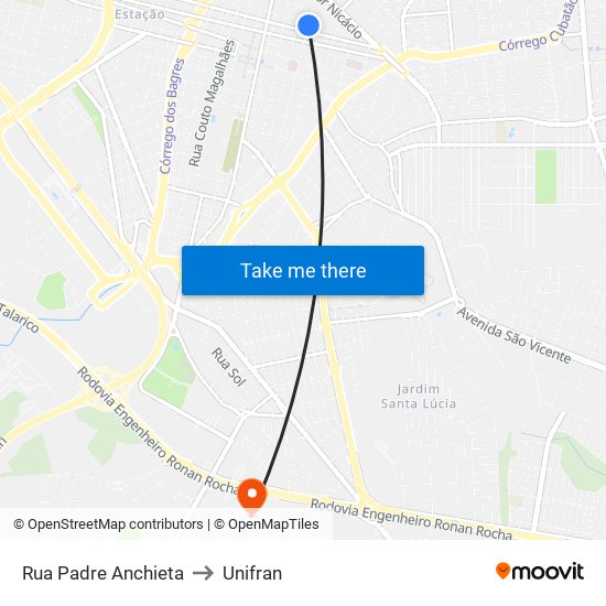 Rua Padre Anchieta to Unifran map