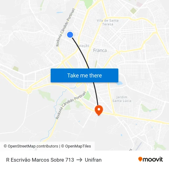R Escrivão Marcos Sobre 713 to Unifran map