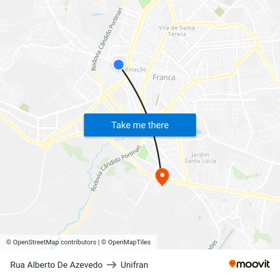 Rua Alberto De Azevedo to Unifran map