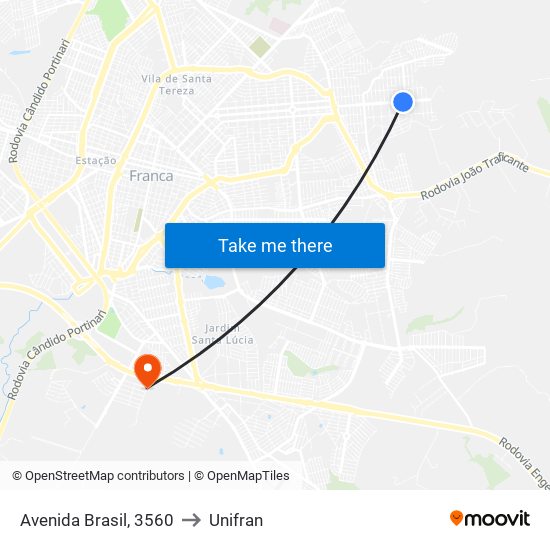 Avenida Brasil, 3560 to Unifran map