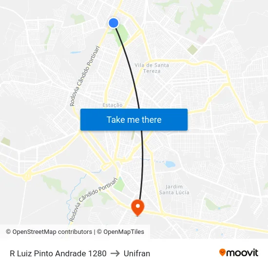 R Luiz Pinto Andrade 1280 to Unifran map