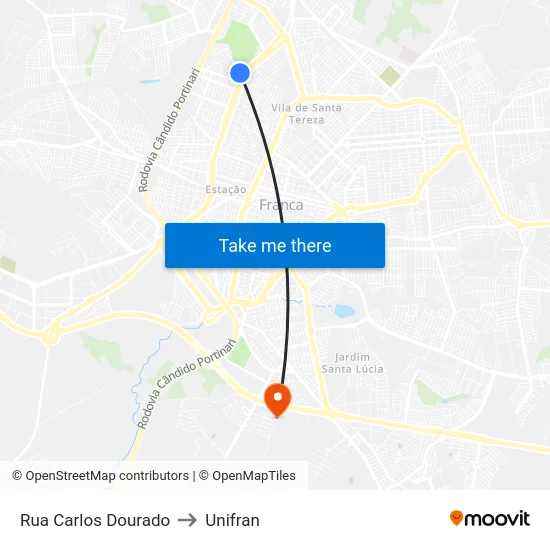 Rua Carlos Dourado to Unifran map