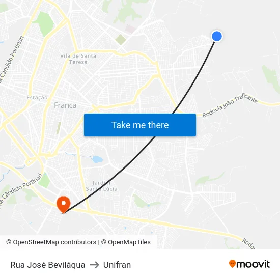 Rua José Beviláqua to Unifran map