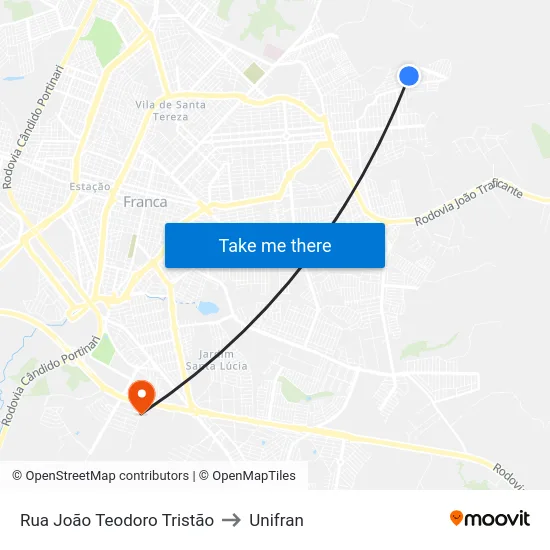 Rua João Teodoro Tristão to Unifran map