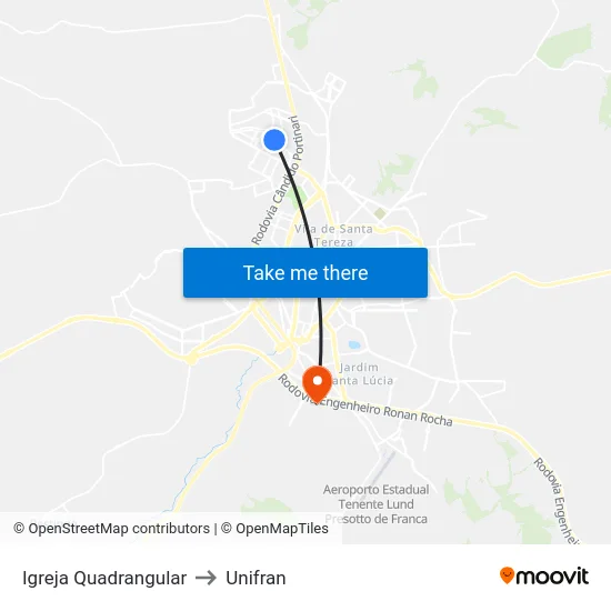 Igreja Quadrangular to Unifran map