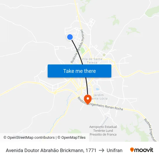 Avenida Doutor Abrahão Brickmann, 1771 to Unifran map