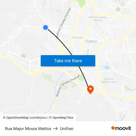 Rua Major Moura Mattos to Unifran map