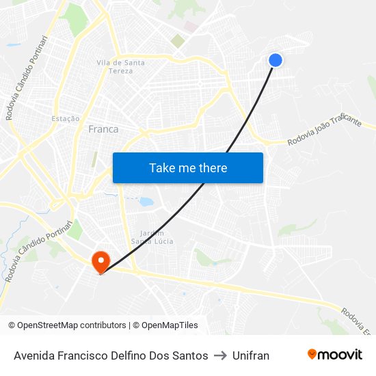 Avenida Francisco Delfino Dos Santos to Unifran map