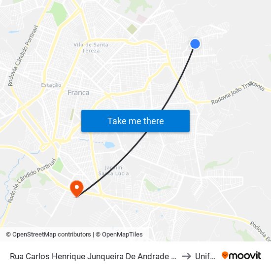 Rua Carlos Henrique Junqueira De Andrade Filho, 466 to Unifran map