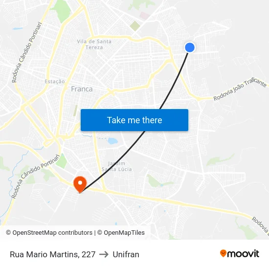 Rua Mario Martins, 227 to Unifran map