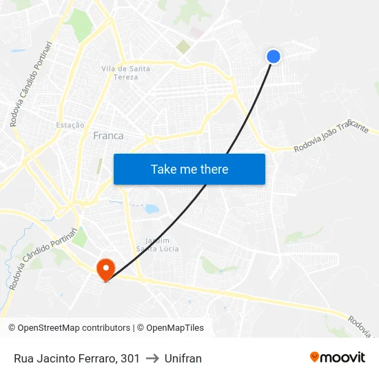 Rua Jacinto Ferraro, 301 to Unifran map