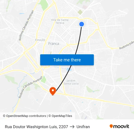 Rua Doutor Washignton Luís, 2207 to Unifran map