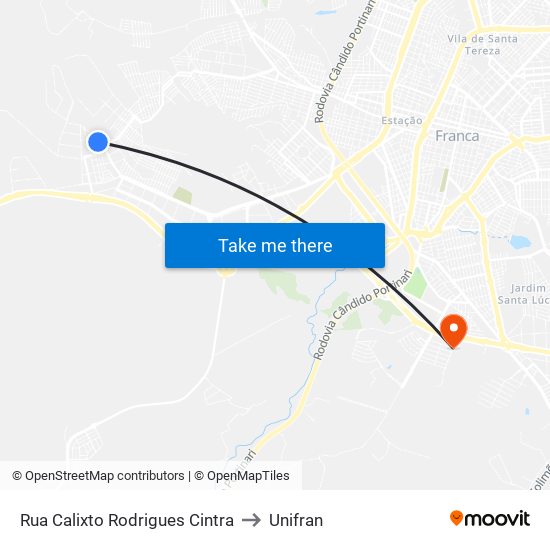 Rua Calixto Rodrigues Cintra to Unifran map