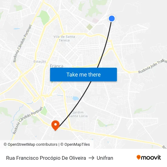 Rua Francisco Procópio De Oliveira to Unifran map