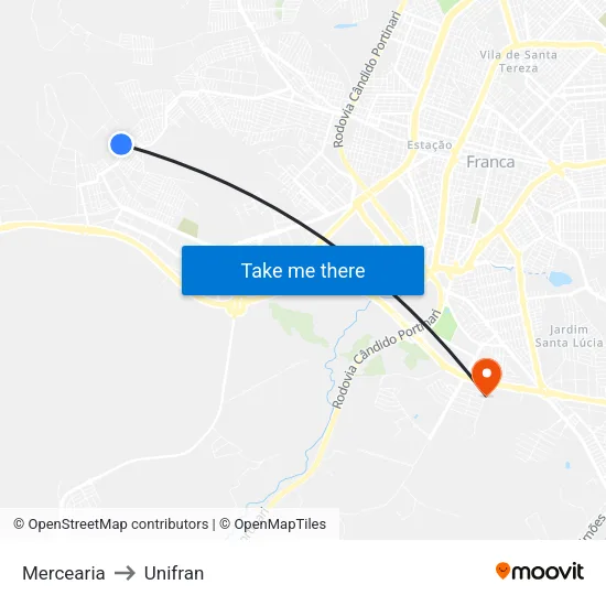 Mercearia to Unifran map