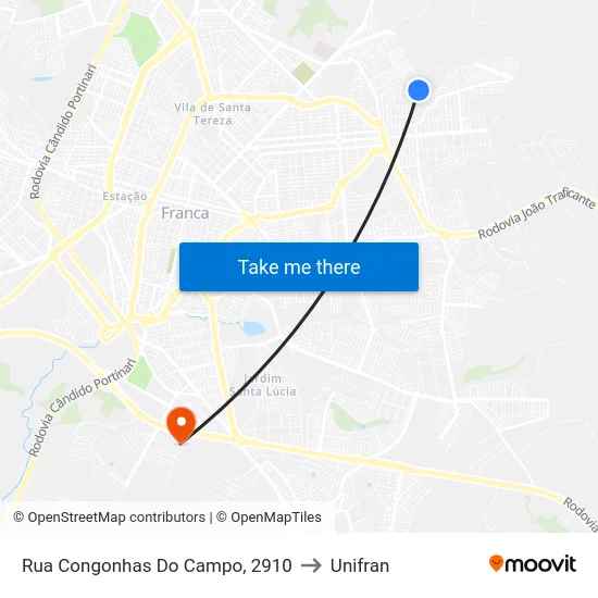 Rua Congonhas Do Campo, 2910 to Unifran map