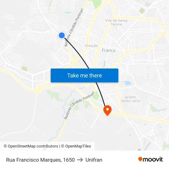 Rua Francisco Marques, 1650 to Unifran map