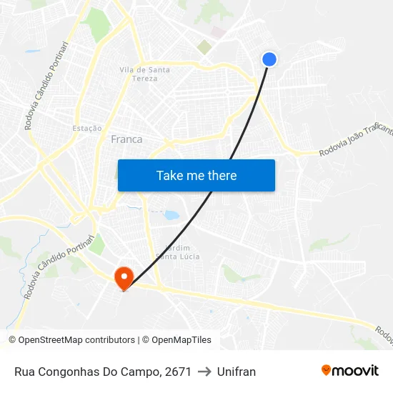Rua Congonhas Do Campo, 2671 to Unifran map