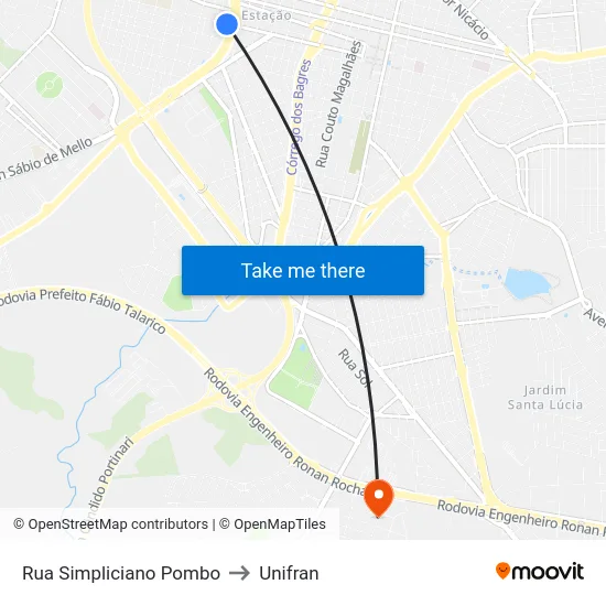 Rua Simpliciano Pombo to Unifran map
