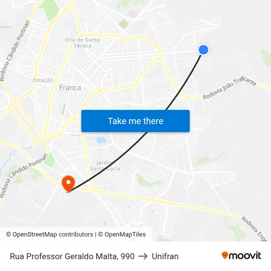 Rua Professor Geraldo Malta, 990 to Unifran map