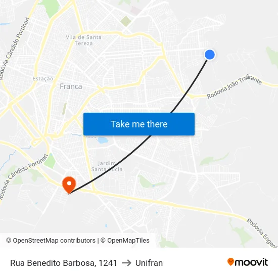 Rua Benedito Barbosa, 1241 to Unifran map