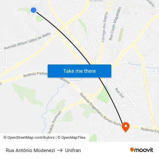 Rua Antônio Modenezi to Unifran map