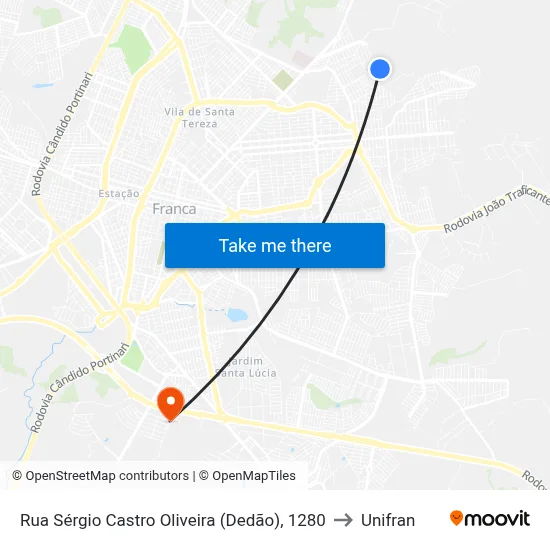 Rua Sérgio Castro Oliveira (Dedão), 1280 to Unifran map