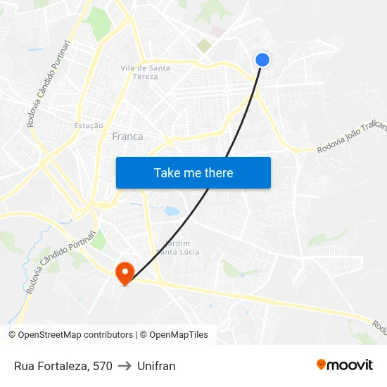 Rua Fortaleza, 570 to Unifran map