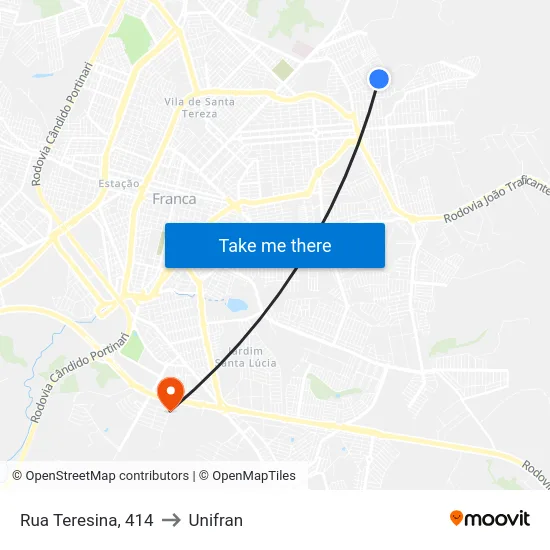 Rua Teresina, 414 to Unifran map