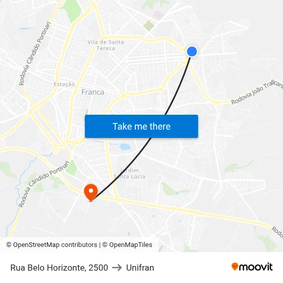 Rua Belo Horizonte, 2500 to Unifran map