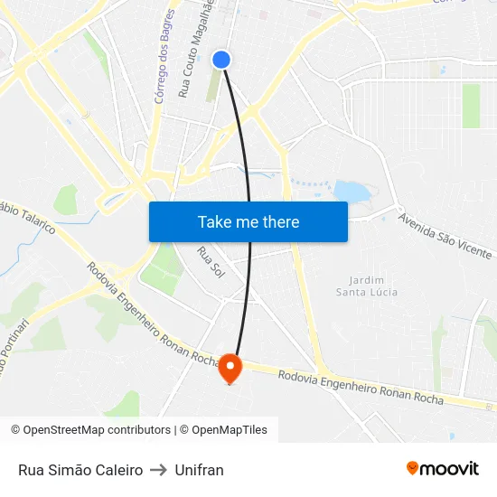 Rua Simão Caleiro to Unifran map