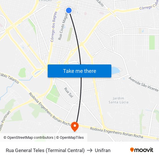 Rua General Teles (Terminal Central) to Unifran map