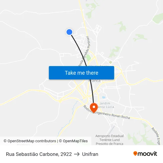 Rua Sebastião Carbone, 2922 to Unifran map