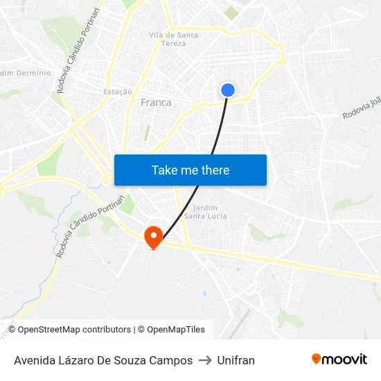 Avenida Lázaro De Souza Campos to Unifran map