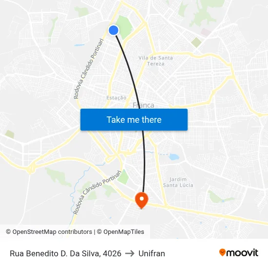 Rua Benedito D. Da Silva, 4026 to Unifran map