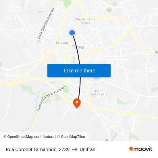 Rua Coronel Tamarindo, 2739 to Unifran map