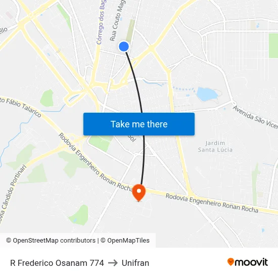 R Frederico Osanam 774 to Unifran map