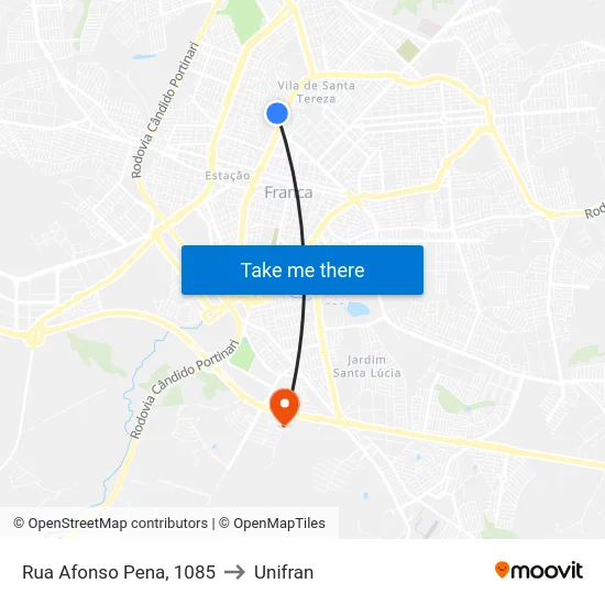 Rua Afonso Pena, 1085 to Unifran map