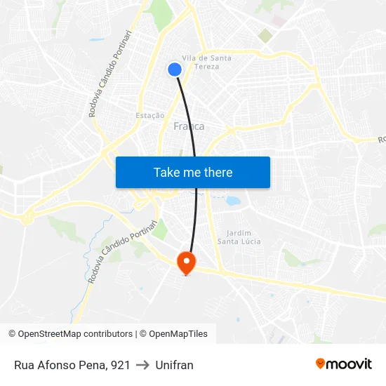 Rua Afonso Pena, 921 to Unifran map