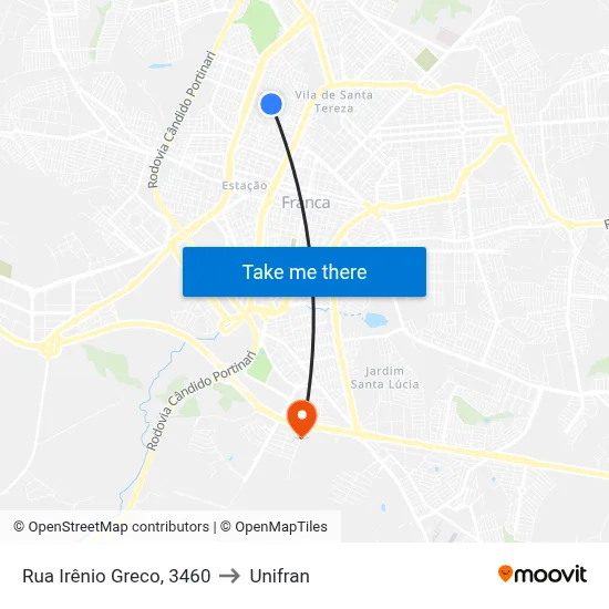 Rua Irênio Greco, 3460 to Unifran map