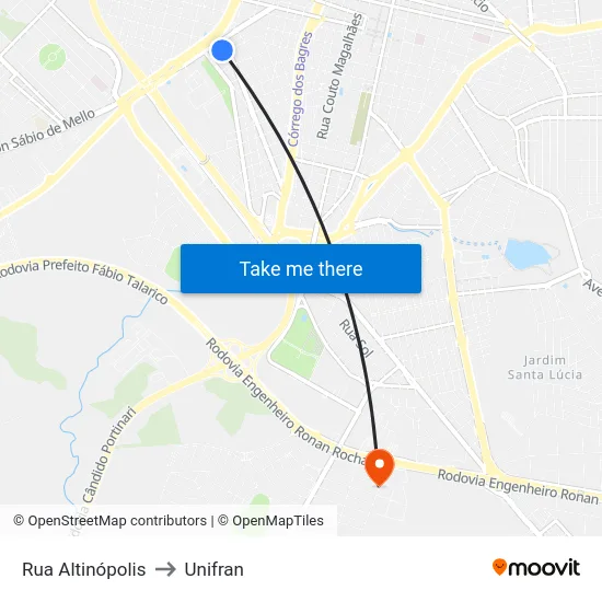 Rua Altinópolis to Unifran map