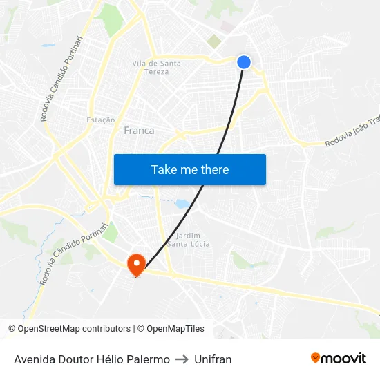 Avenida Doutor Hélio Palermo to Unifran map