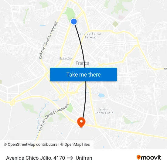 Avenida Chico Júlio, 4170 to Unifran map
