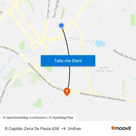 R Capitão Zeca De Paula 638 to Unifran map