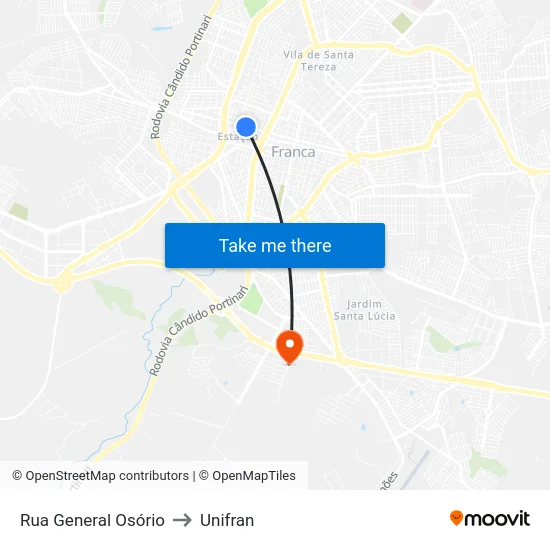 Rua General Osório to Unifran map