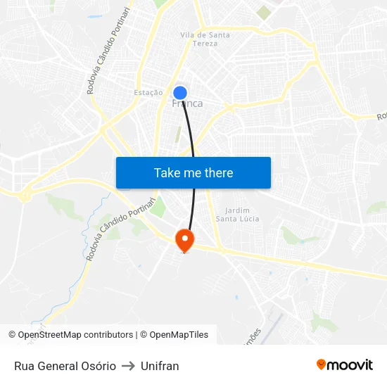 Rua General Osório to Unifran map