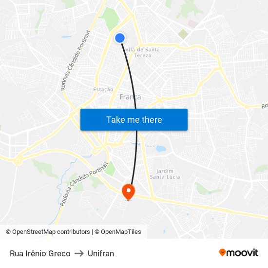 Rua Irênio Greco to Unifran map