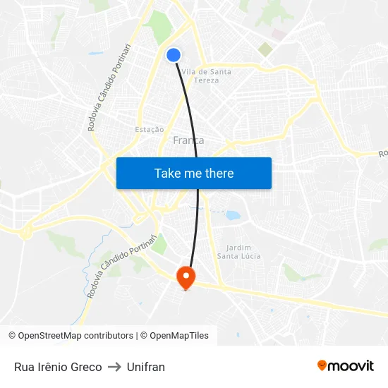 Rua Irênio Greco to Unifran map