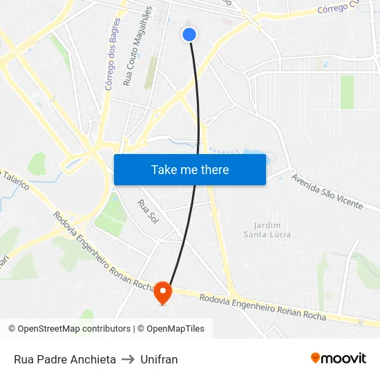 Rua Padre Anchieta to Unifran map